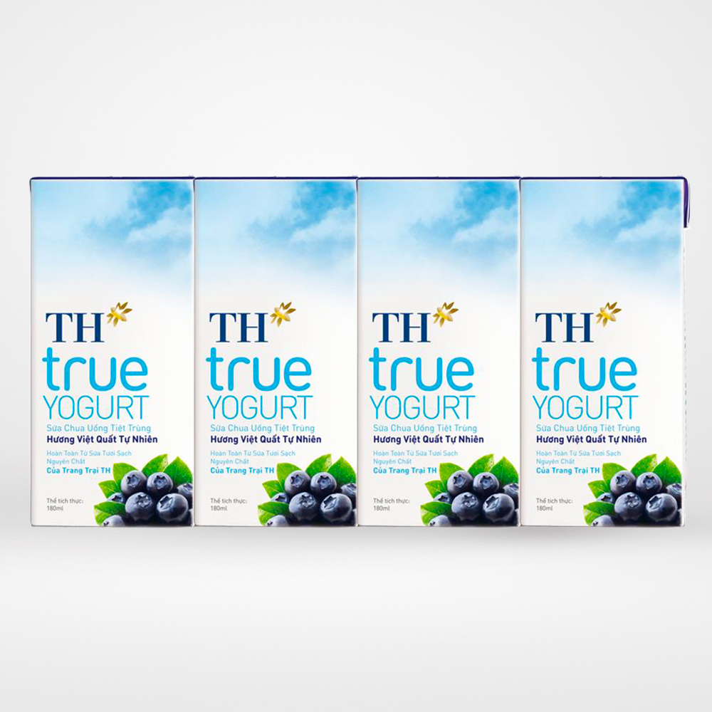 Sữa chua uống tiệt trùng TH vị việt quất 180ml (vỉ 4 hộp x 180ml)