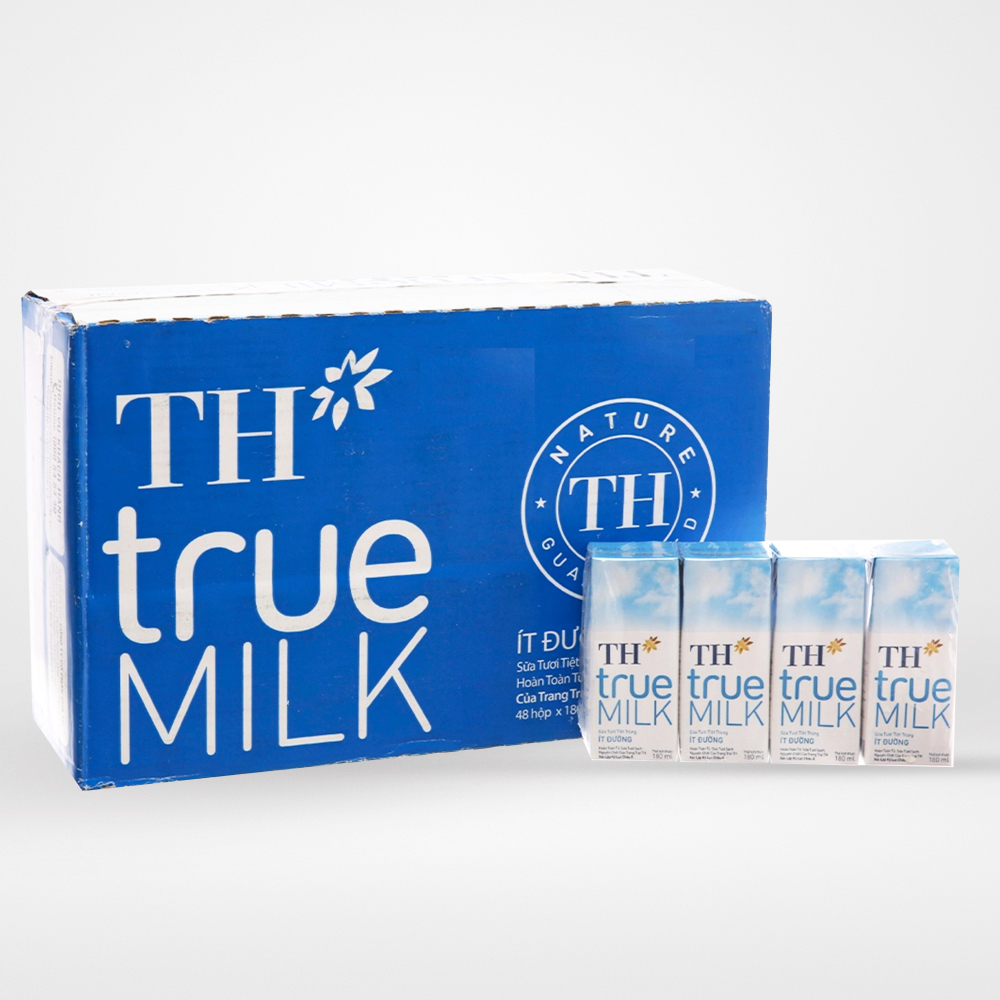 Sữa tươi tiệt trùng ít đường TH True Milk hộp 180ml (thùng 48 hộp x 180ml)