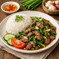 Cơm bò xào cần tỏi (洋葱牛肉饭)