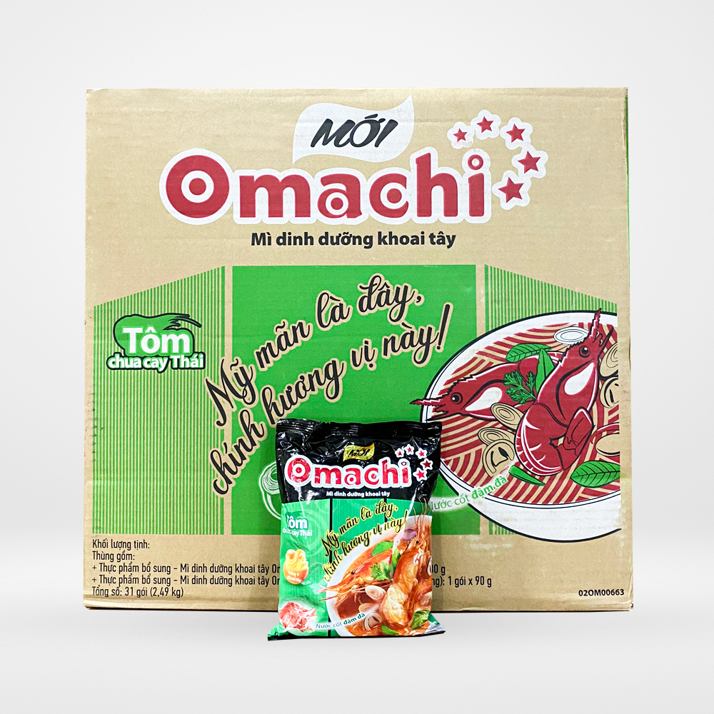 Mì Omachi tôm chua cay thái (thùng 30 gói x 80g)