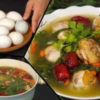 Trứng vịt lộn hầm ngải cứu (艾草炖鸭蛋)